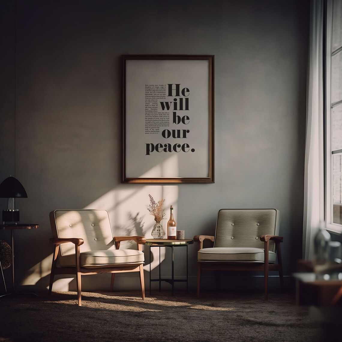 Micah 5:5 He Will Be Our Peace Bible Verse Bold Modern Christian Poster - Image 2