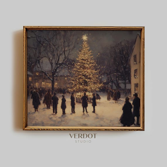 Christmas Night Village Vintage Christmas Art Print