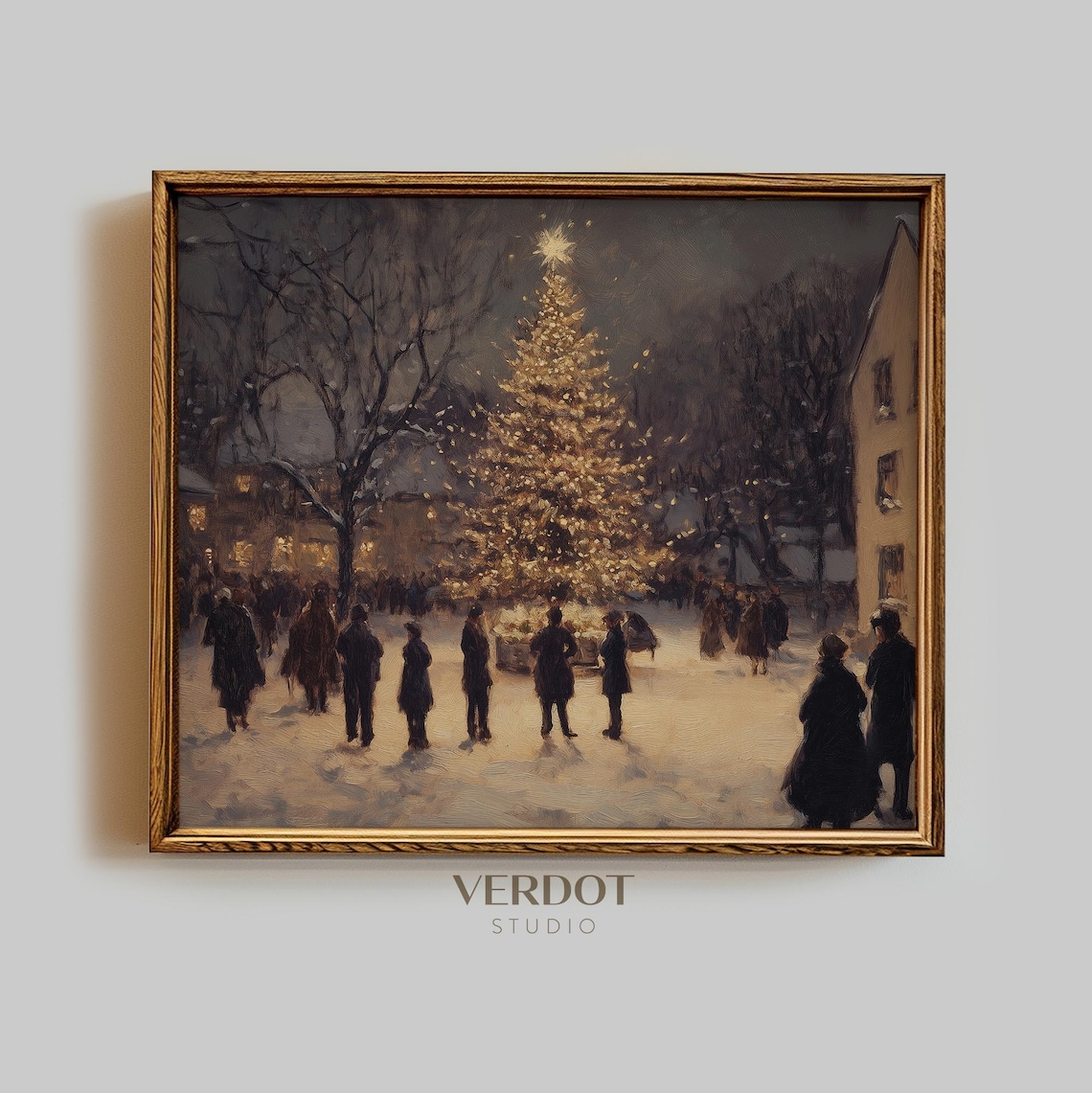 Christmas Night Village Vintage Christmas Art Print