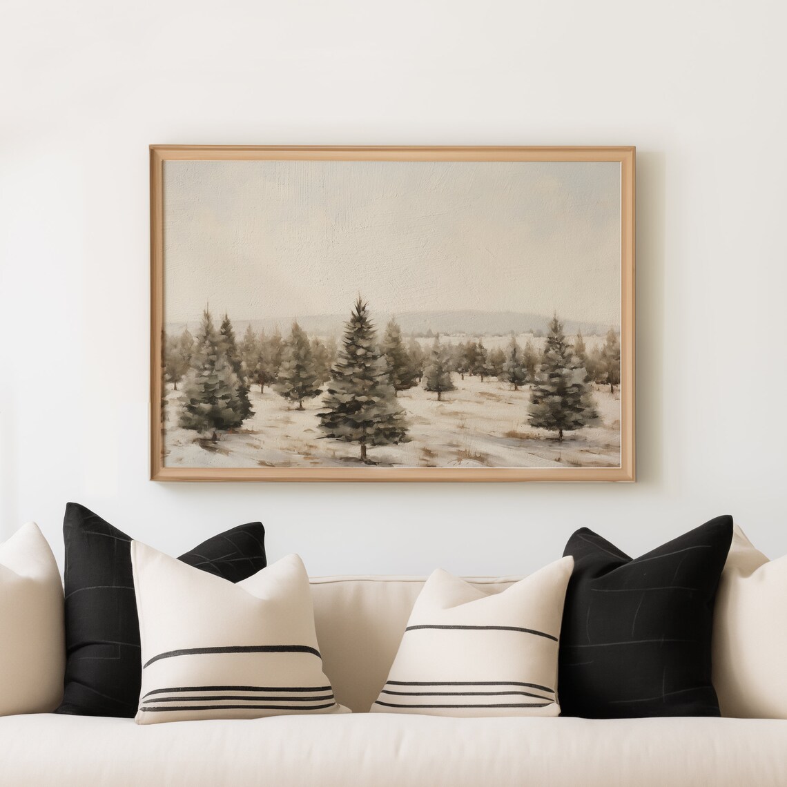 Vintage Christmas Tree Farm, Neutral Rustic Winter Art Print - Image 3