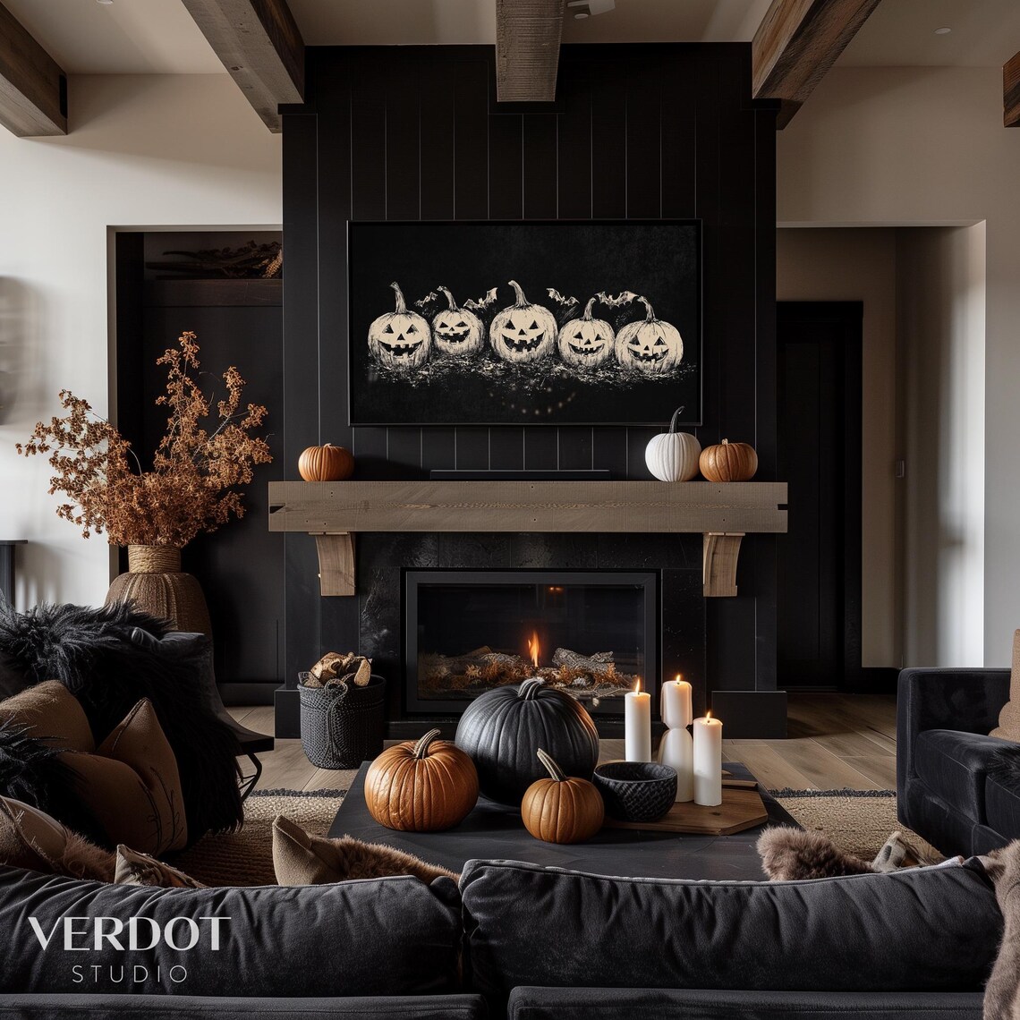 Halloween Pumpkin Frame Art Print, Neutral Fall Decor - Image 4