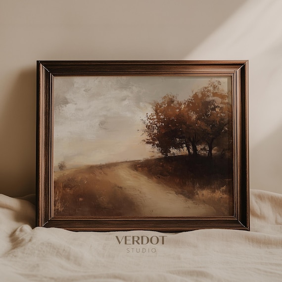 Vintage Fall Tree Painting Fall Decor Autumn Landscape Wall Art Brown Copper Neutral Autumn Print Moody Fall Poster 24174