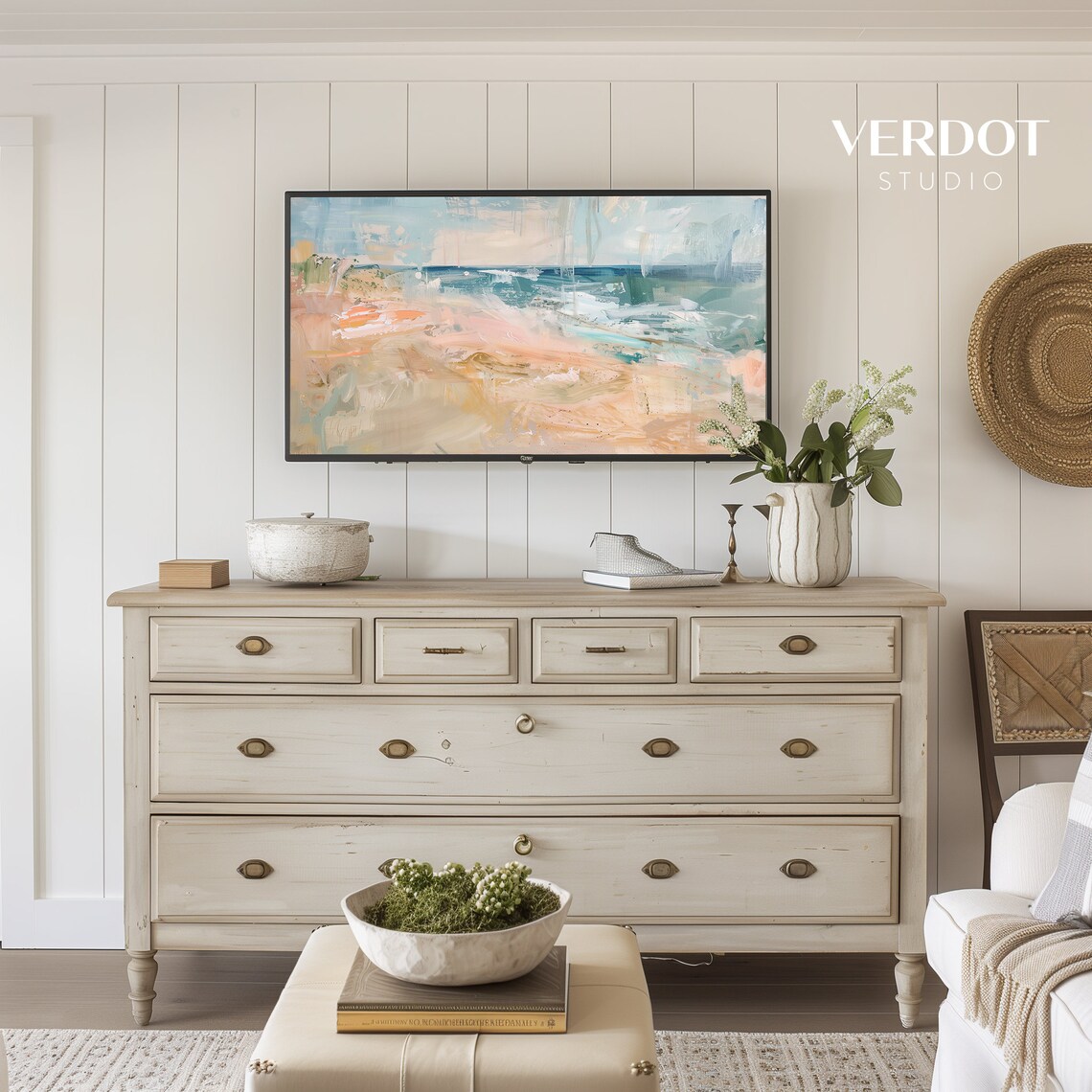 Blue Ocean Beach Painting, Coastal Modern Seascape - Image 4