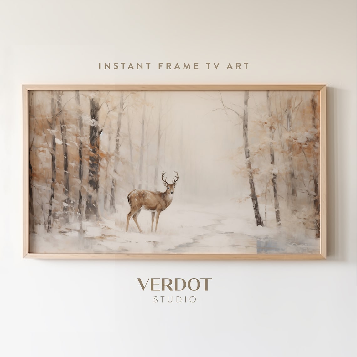 Deer In Forest Winter Christmas Art Print