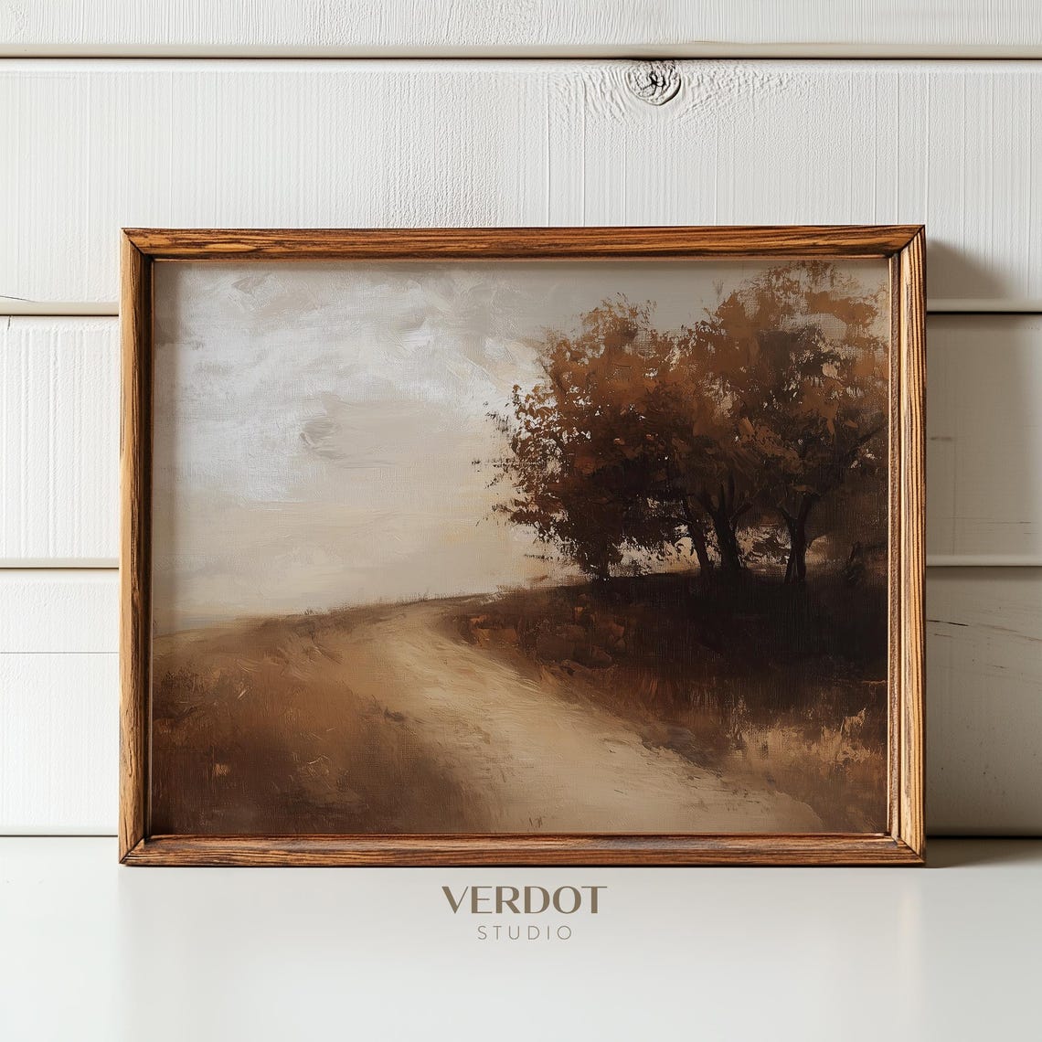 Vintage Fall Tree Painting Autumn Country Road Brown Copper Art Print - Image 4