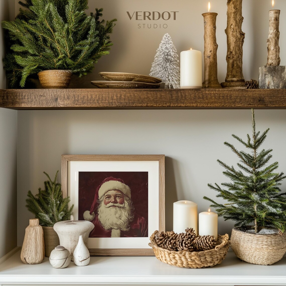Burgundy Santa Painting Christmas Poster, Holiday Decor - Image 4