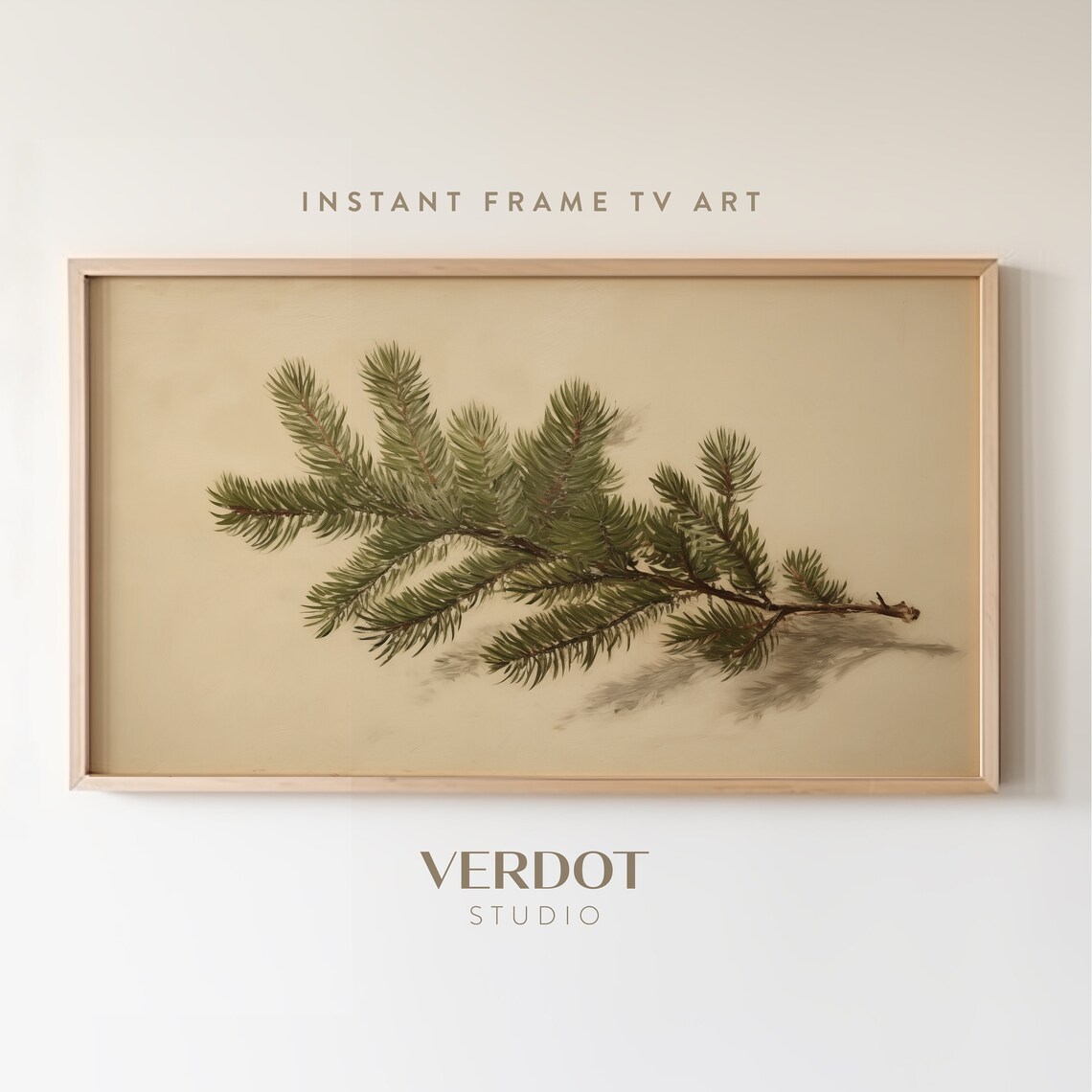 Pine Tree Branch Christmas Art Print, Vintage Evergreen