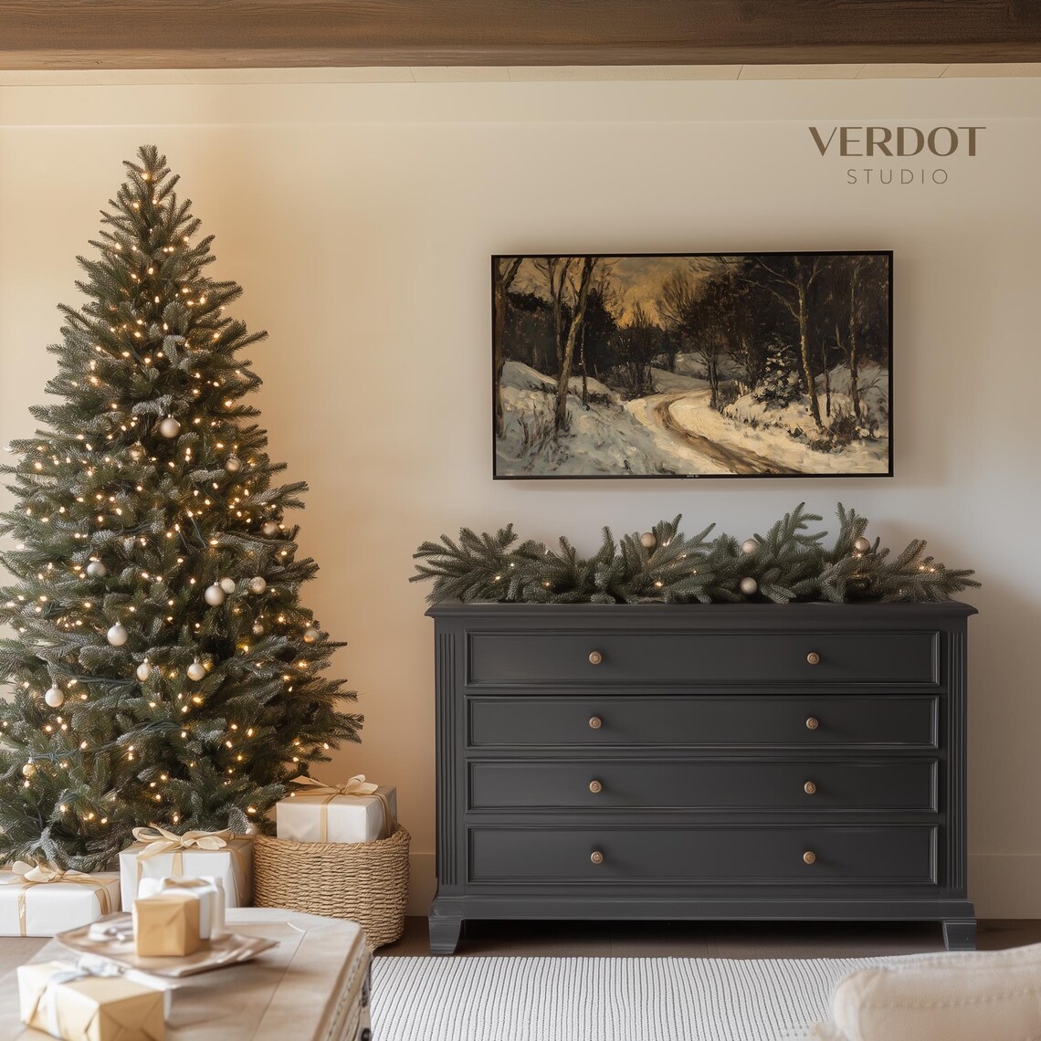 Vintage Winter Christmas Landscape Art Print - Image 3