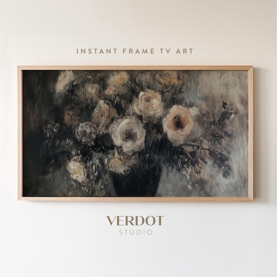Vintage Flower Painting Frame Tv Art Moody Antique Dark Floral Screensaver Spring Vase Rustic Summer Decor Tv25017
