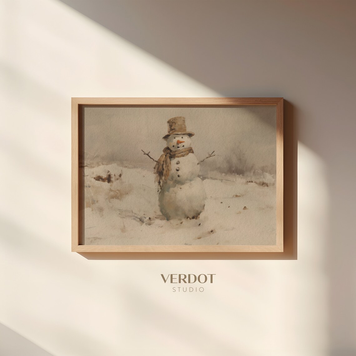 Vintage Snowman Painting, Neutral Christmas Wall Art - Image 4
