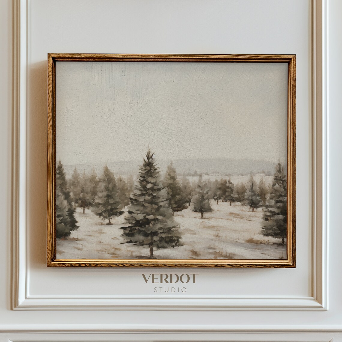 Vintage Christmas Tree Farm, Neutral Rustic Winter Art Print