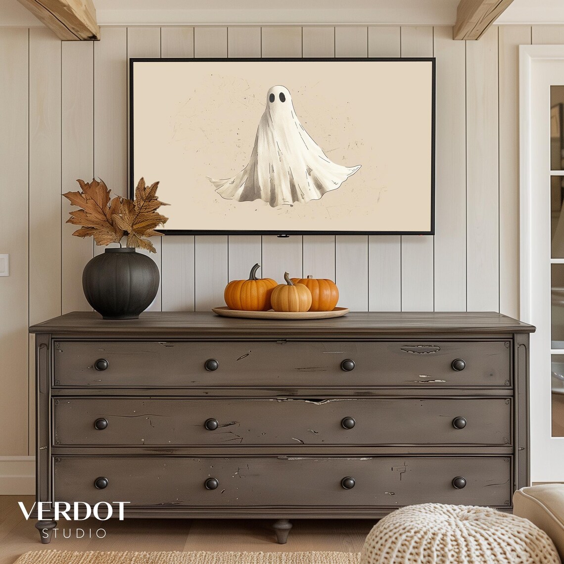 Modern Ghost Halloween Art Print, Neutral Minimalist - Image 3