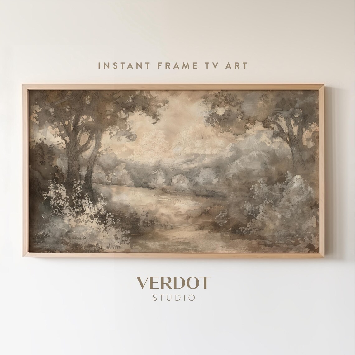 Vintage Spring Landscape Art Print, Neutral Rustic