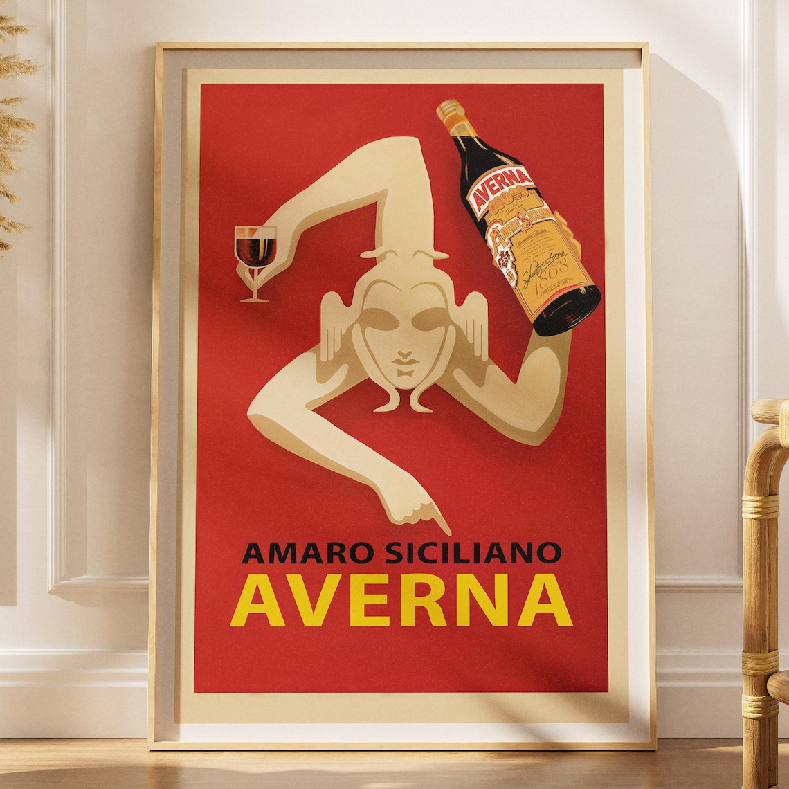 Averna Amaro Siciliano Red Vintage Italian Liqueur Ad Poster