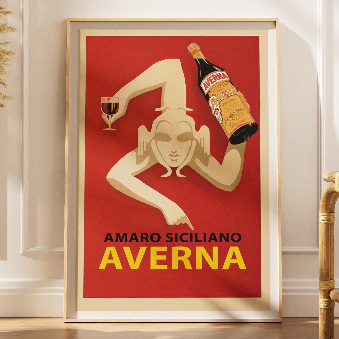 Vintage Drink Italian Amaro Siciliano Averna Poster Bar Decor Restaurant Print