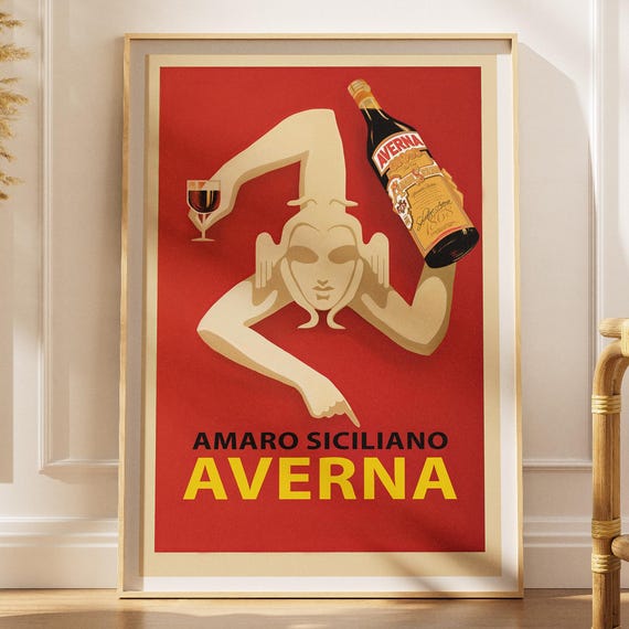 Vintage Drink Italian Amaro Siciliano Averna Poster Bar Decor Restaurant Print