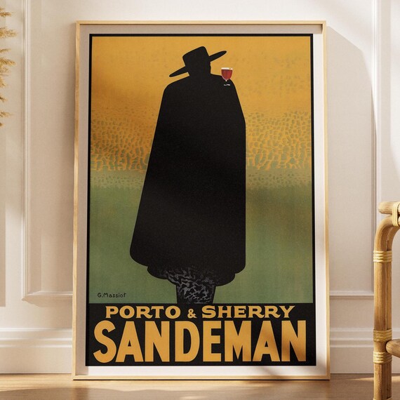 Sandeman Porto Sherry Classic Vintage Silhouette Wine Ad Poster