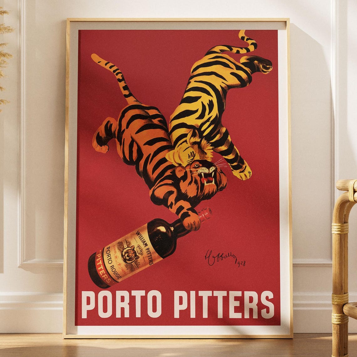 Porto Pitters Vintage 1928 Tiger Wine Advertisement Red Retro Poster