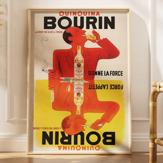 Bourin Vintage French Digital Print Beverage Retro Poster Bar Decor Greece Art Bartender Gift