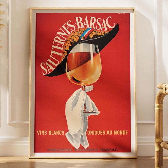 Vintage Sauternesbarsac Wine Poster, French Decor