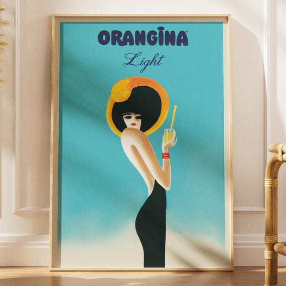Orangina Light Vintage French Poster Art Deco Beverage Advertisement Retro Bar Wall Decor