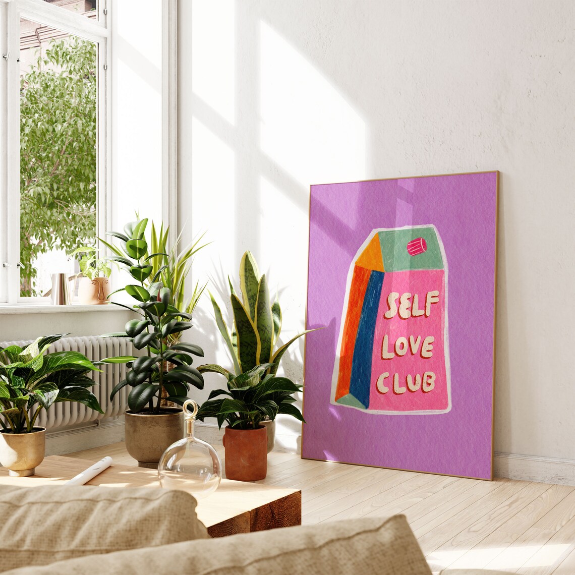 Self Love Club Pink Poster Motivational Typography Wall Art