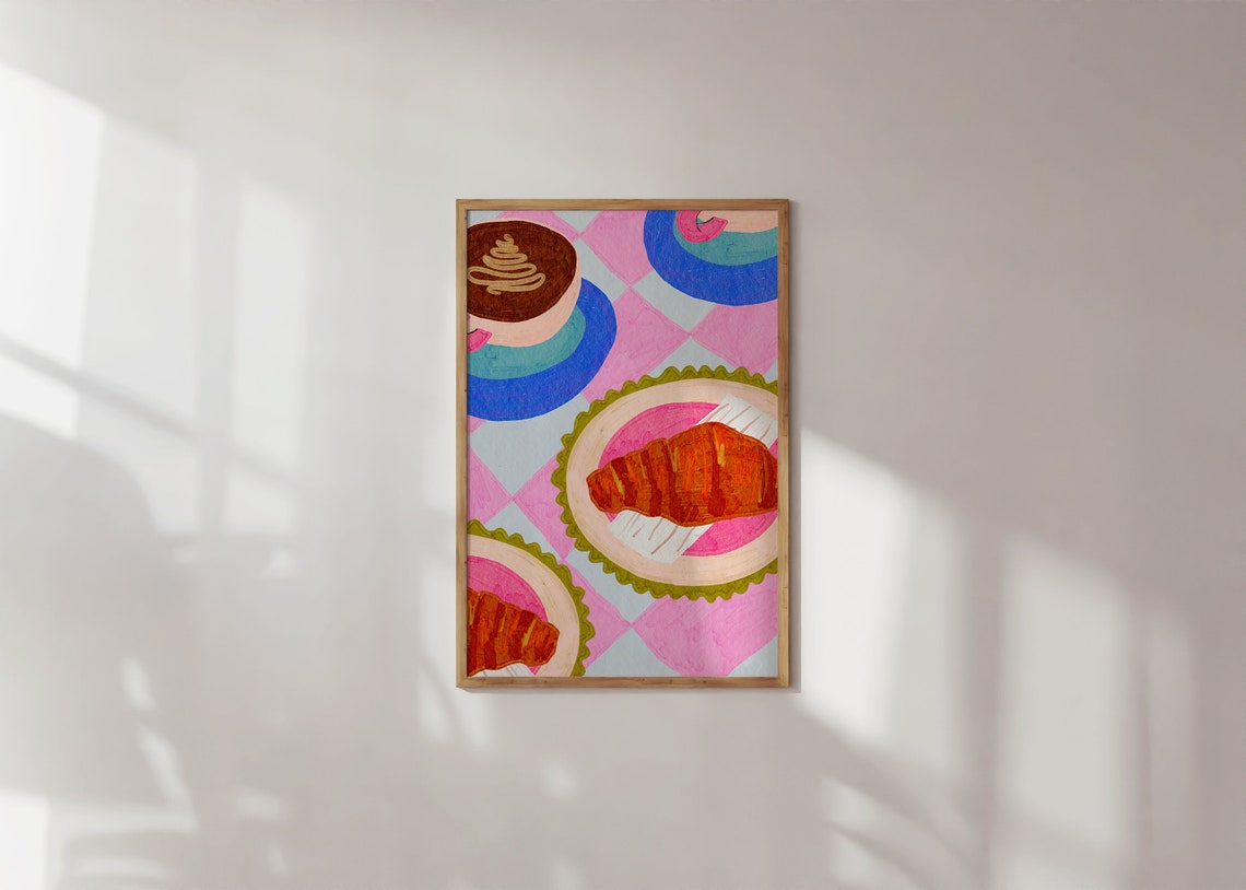 Italian Breakfast Croissant Coffee Pastel Kitchen Art Poster