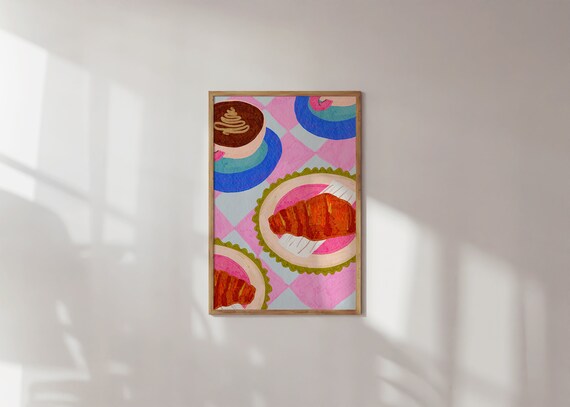 Italian Breakfast Croissant Coffee Pastel Kitchen Art Poster