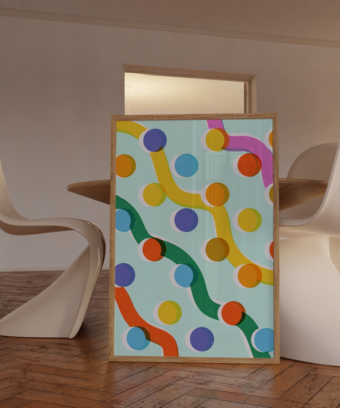 Colorful Dots Geometric Abstract Squiggles Art Print