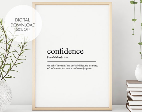 Confidence Definition Print Self Esteem Motivation Inspirational Posters Minimalist Wall Art Instant