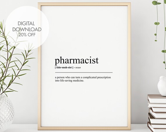 Pharmacist Dictionary Print Gift For Pharmacist Definition Wall Art Funny Definitions Wordplay Poster Instant
