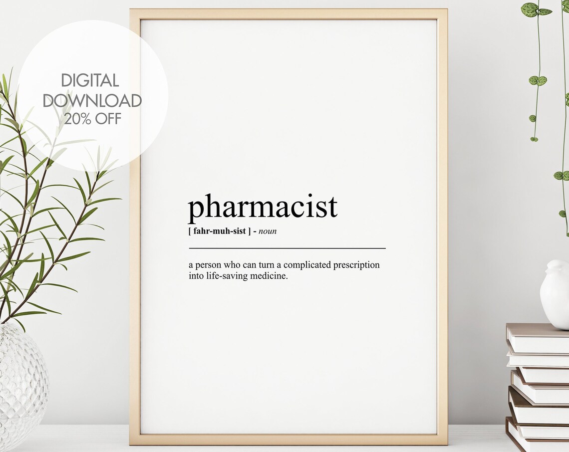 Pharmacist Dictionary Print Gift For Pharmacist Definition Wall Art Funny Definitions Wordplay Poster Instant