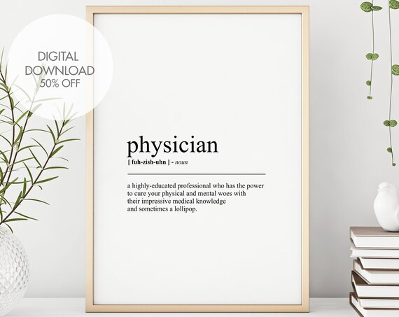 Physician Funny Definition Print Gift For Physician Dictionary Poster Minimalist Wall Art Print Quote Instant
