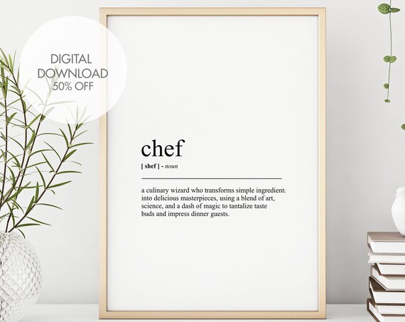 Chef Definition Wall Art Chef Dictionary Art Funny Print Gift For Cook Wall Art Instant