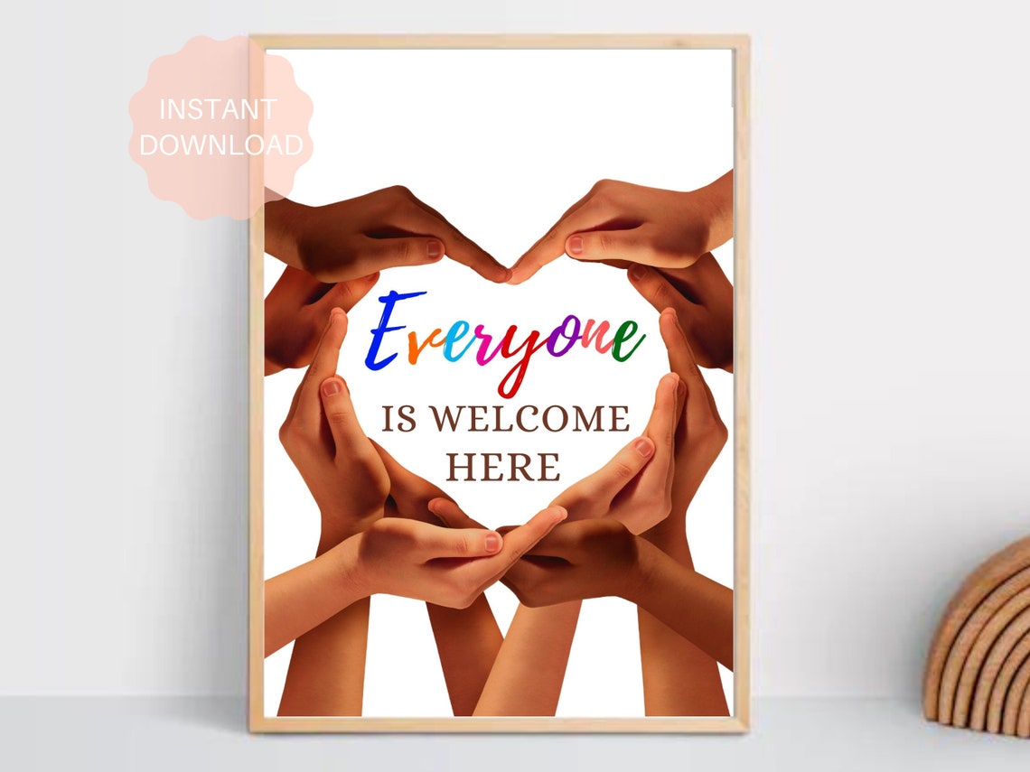 Everyone Is Welcome Here Heart Hands Diversity Inclusion Poster
