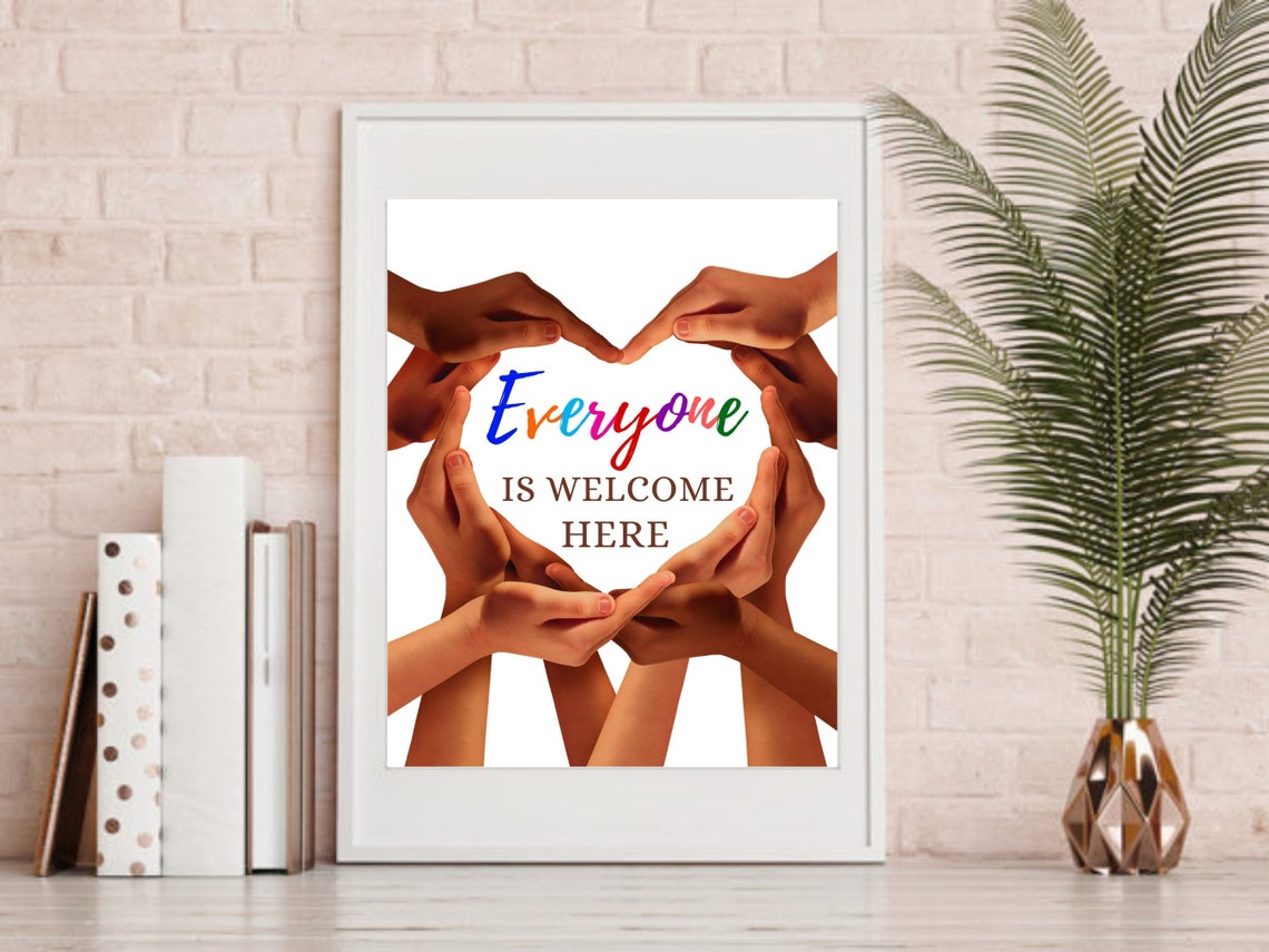Everyone Is Welcome Here Heart Hands Diversity Inclusion Poster - Image 5