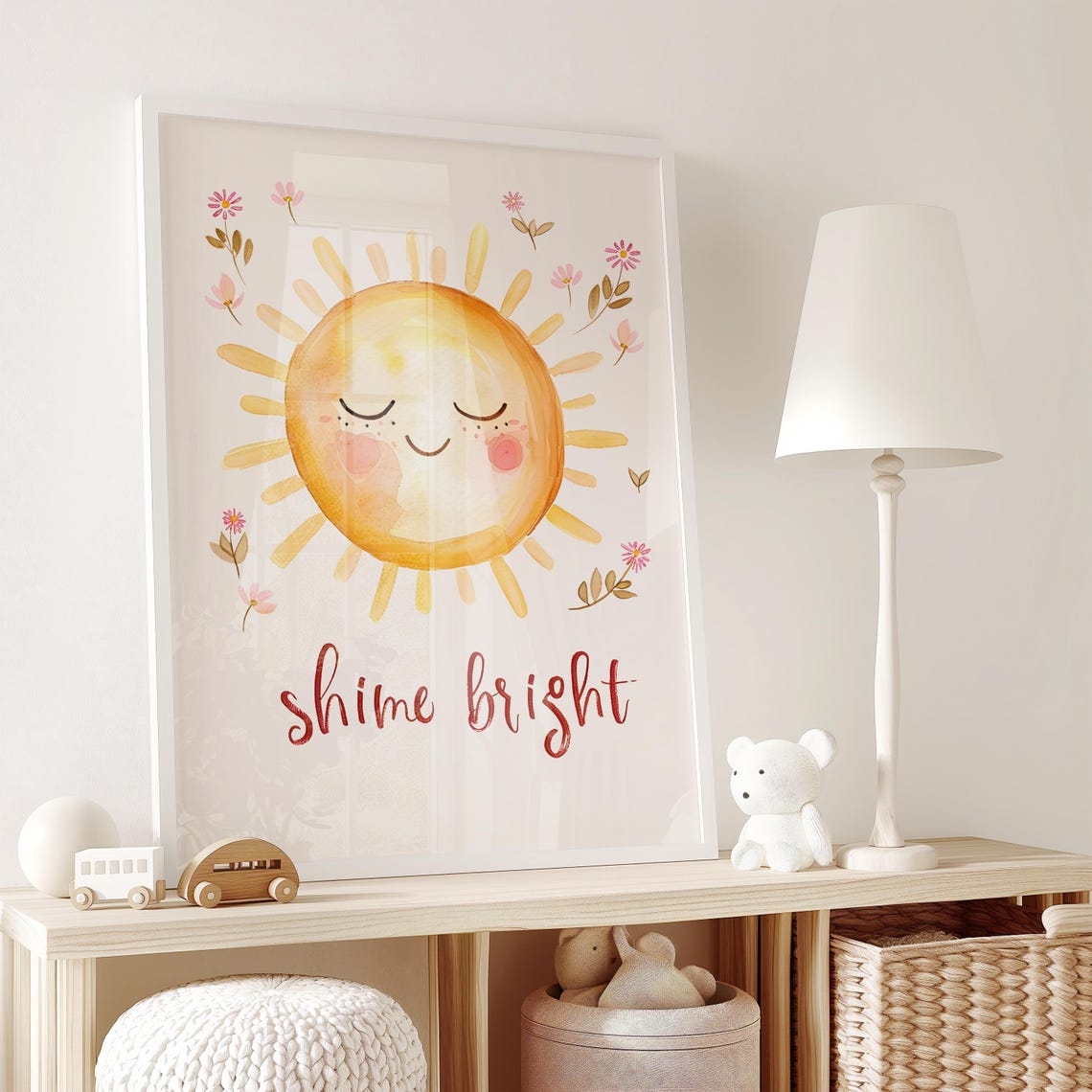 Shine Bright Smiling Sun Cheerful Watercolor Whimsical Kids Poster - Image 2
