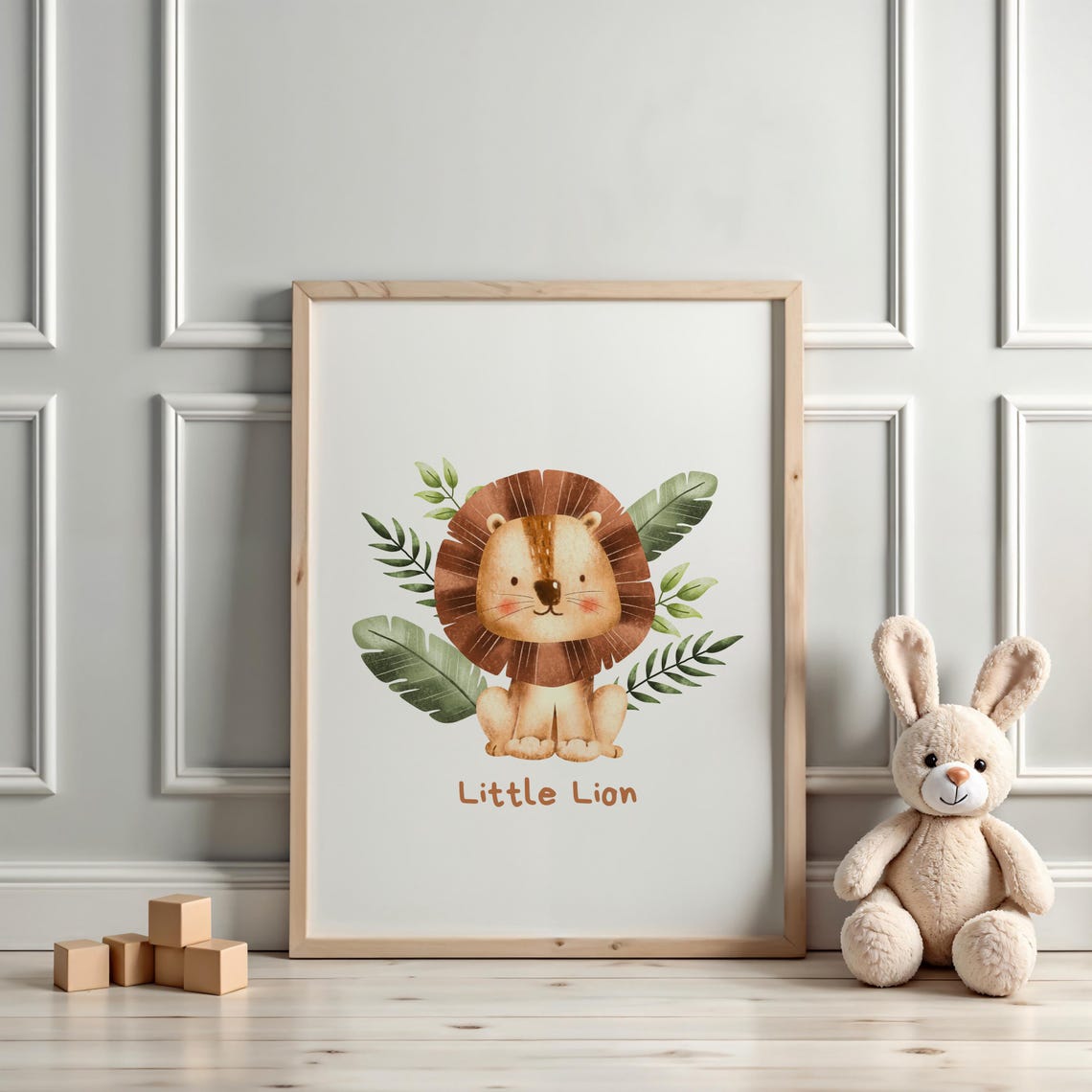 Little Lion Watercolor Tropical Leaves Cute Safari Nursery Poster - Image 3