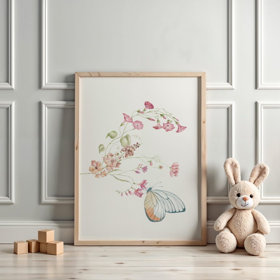 Delicate Wildflowers With Butterfly Watercolor Botanical Wall Poster - Image 3