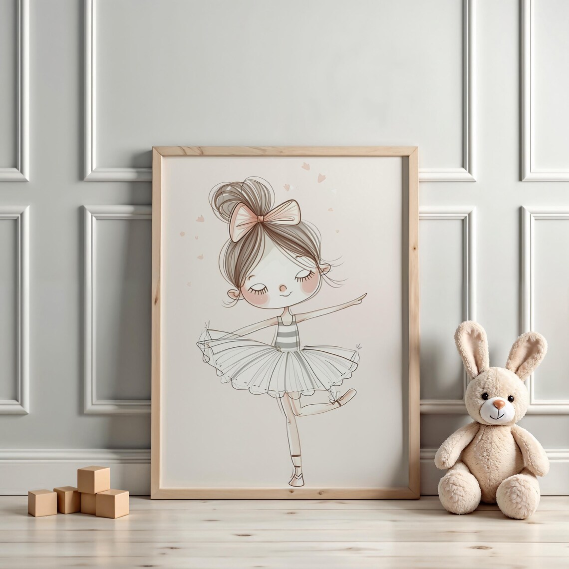Little Ballerina Girl Pink Tutu Bow Whimsical Watercolor Art Poster - Image 3