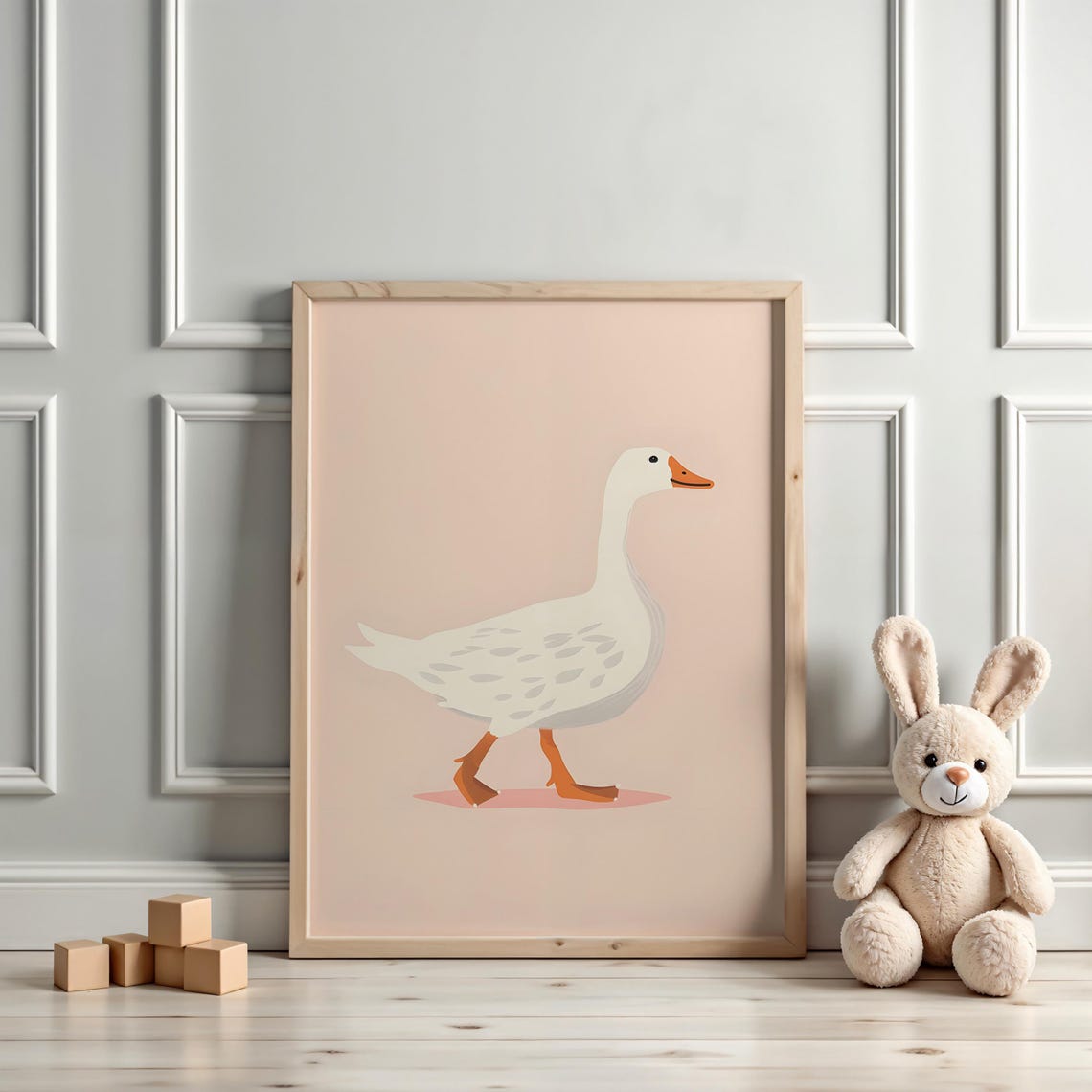Solo Silly White Goose Strutting on a Blush Pink Background Poster - Image 3