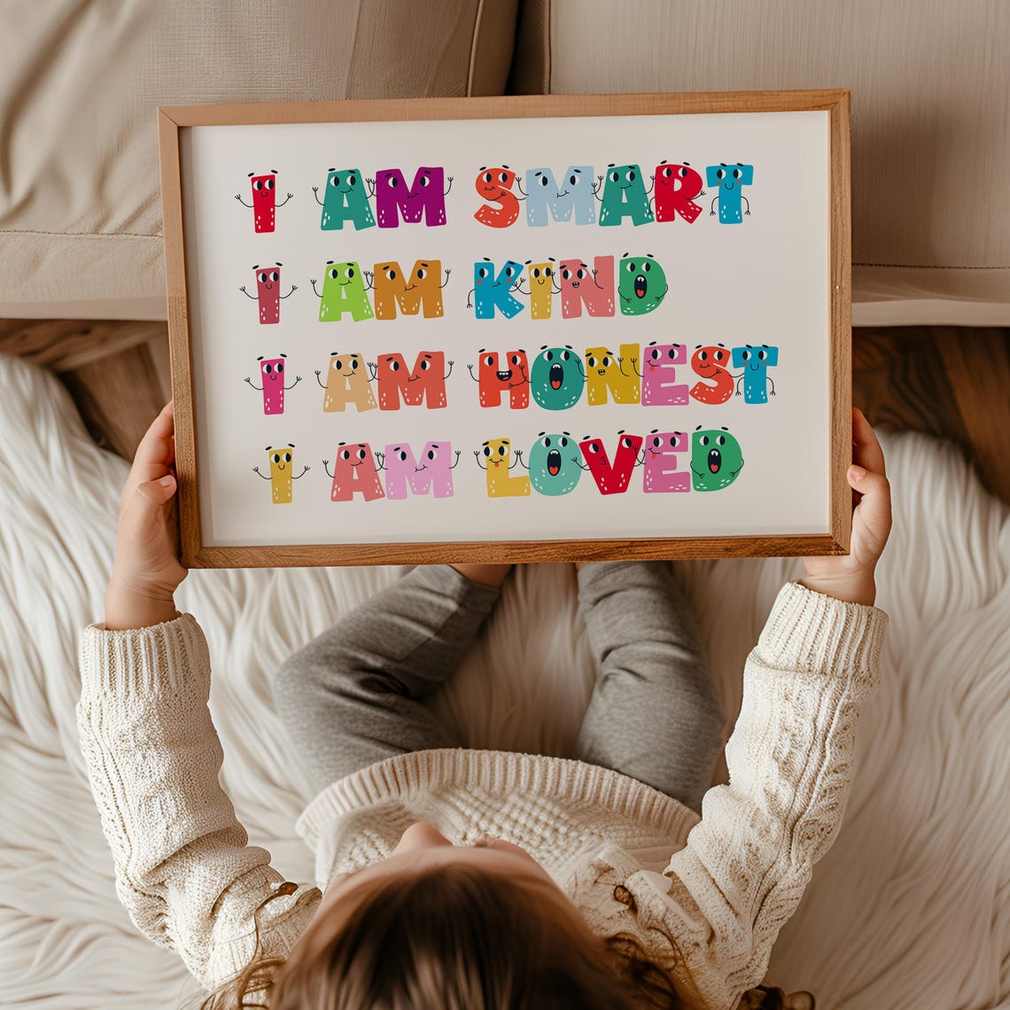 I Am Smart Kind Honest Loved Positive Affirmations Kids Poster - Image 3