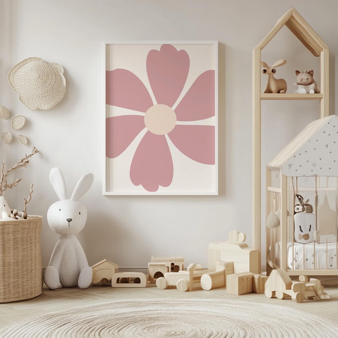 Dusty Rose Daisy Blossom Minimalist Botanical Nursery Wall Poster - Image 4