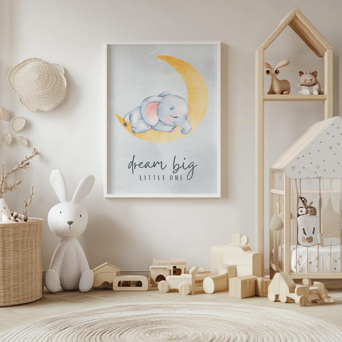 Dream Big Little One Sleeping Elephant Moon Nursery Bedtime Poster - Image 4