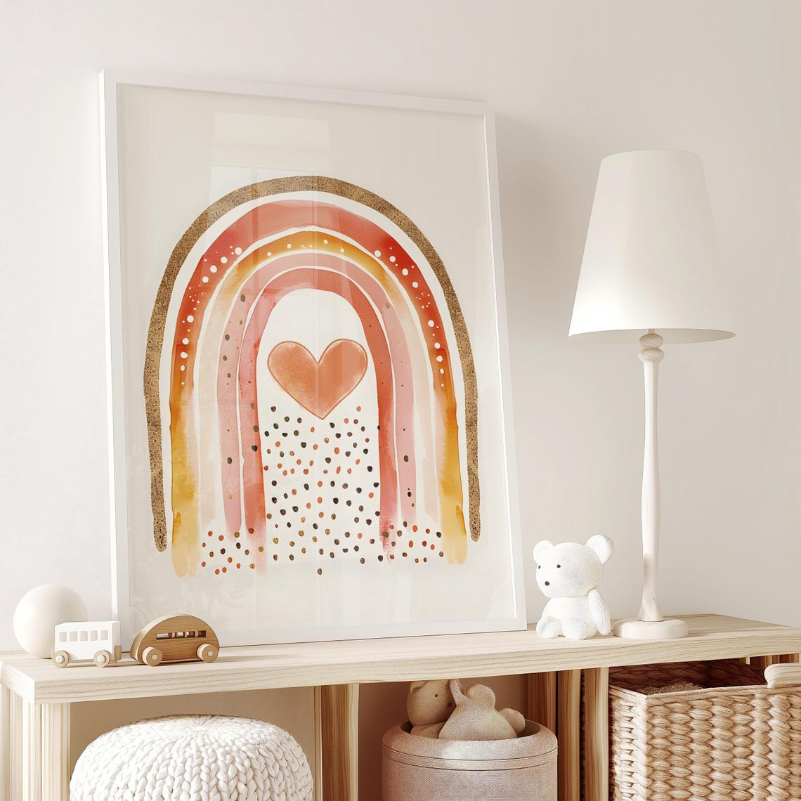 Boho Rainbow Heart Wall Art Warm Tones For Nursery Kids Room Decor - Image 2