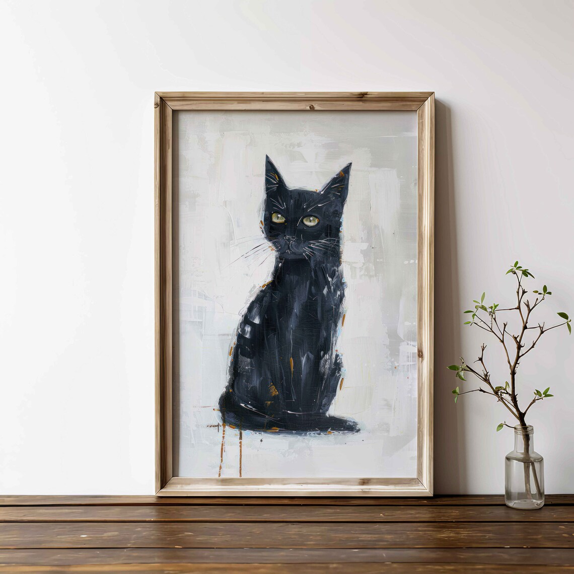 Black Cat Abstract Nursery Art Print, Vintage Animal