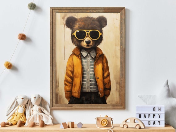Funny Bear Print Animals Wearing Glasses Cool Boys Room Decor Bear Nursery Art Teddy Bear Kids Room Decor Kids Room Wall Art