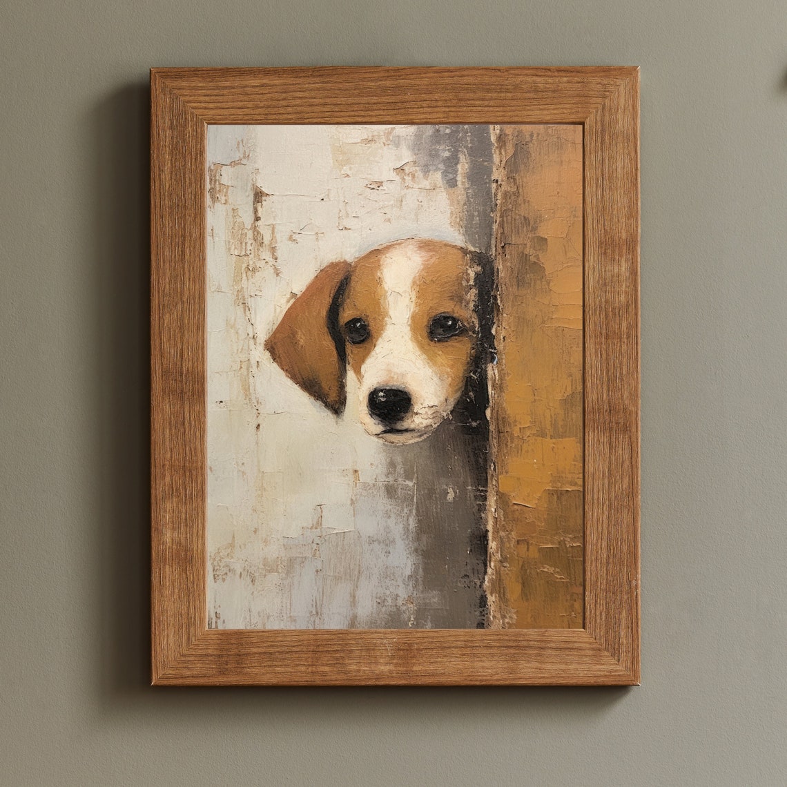 Beagle Puppy Peeking from Behind a Rustic Wall Cute Dog Poster - Image 2