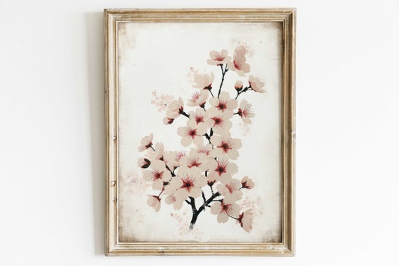 Cherry Blossom Branch Pink Cherry Blossom Flowers Vintage Floral Wall Art Farmhouse Wall Decor Flower Art Print Flower Art