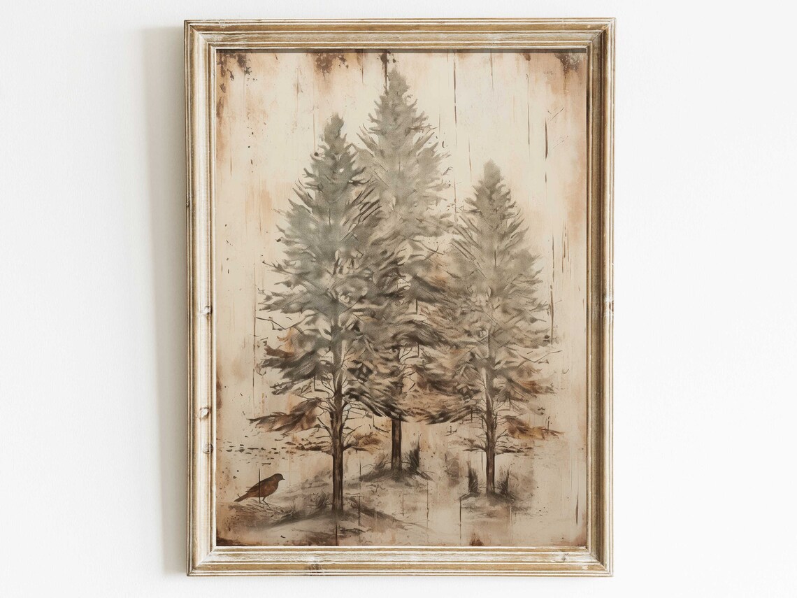 Spruce Tree Vintage Forest Christmas Art Print